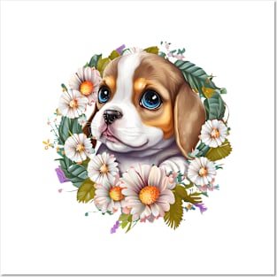 Floral Beagle Posters and Art